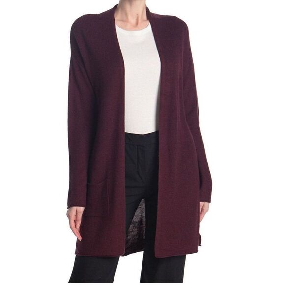 New T Tahari - S Cashmere Blend Pocket Cardigan In Burgundy - Picture 1 of 8